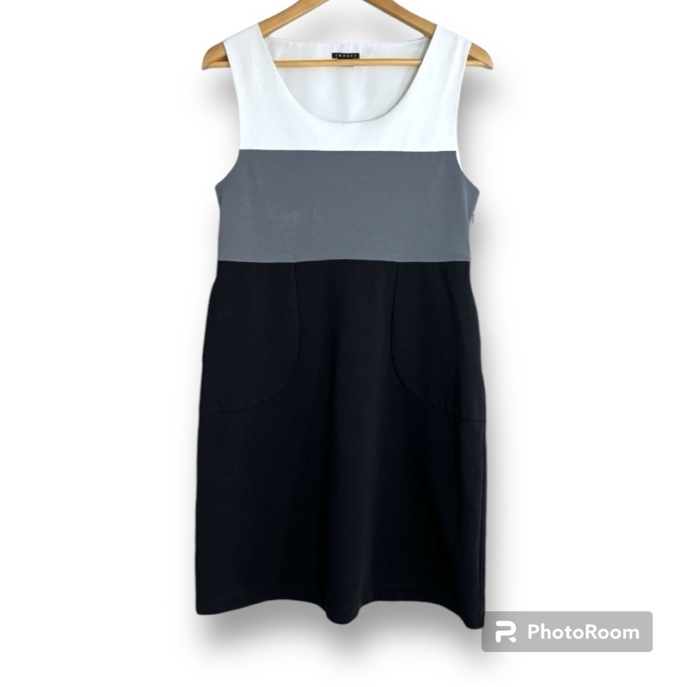 Theory Colorblock Audrey Sleeveless Dress Pockets Size 10 Minimalist Workwear
